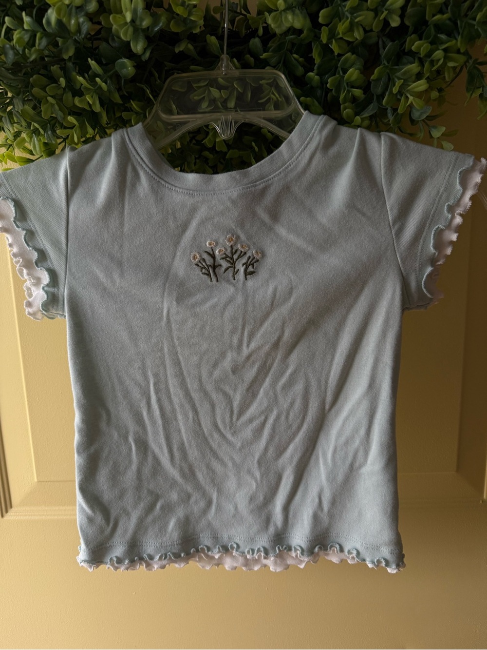 Sonoma Light Blue Girls Short Sleeve Tee with Dainty Floral Embroidery